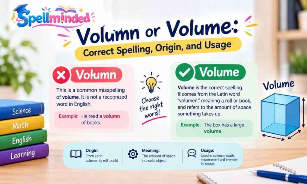 Volumn or Volume Correct Spelling, Origin, and Usage