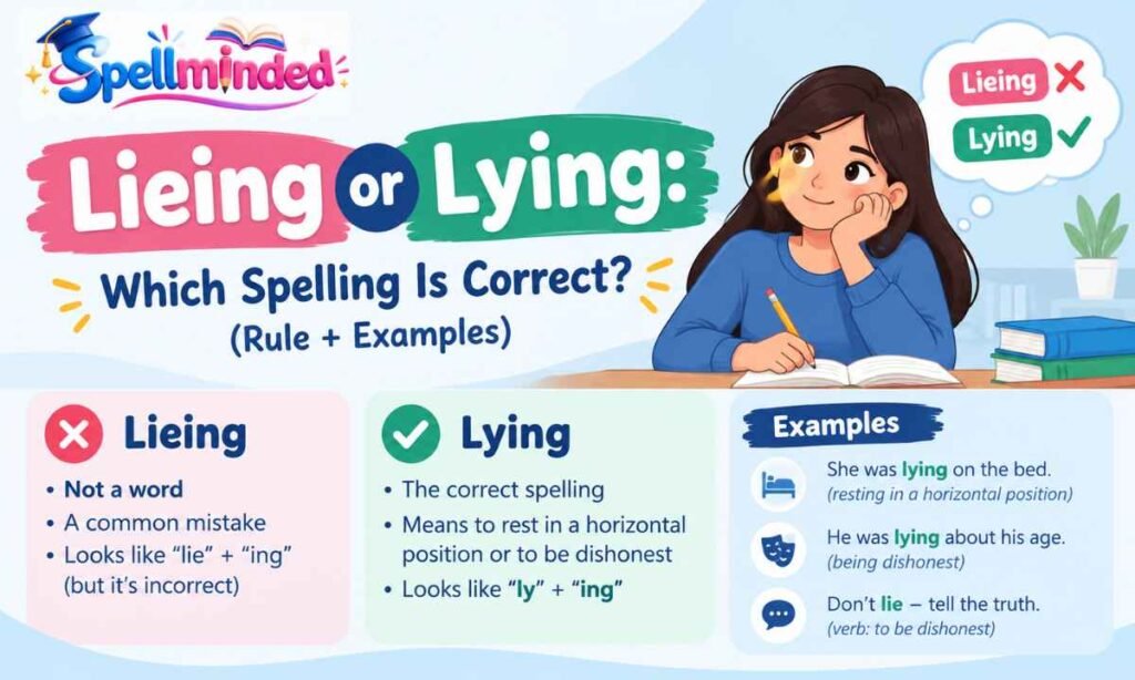 Lieing or Lying Which Spelling Is Correct (Rule + Examples)